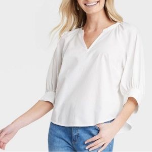 White V-Neck 3/4 Sleeve Blouse | Size M | New
